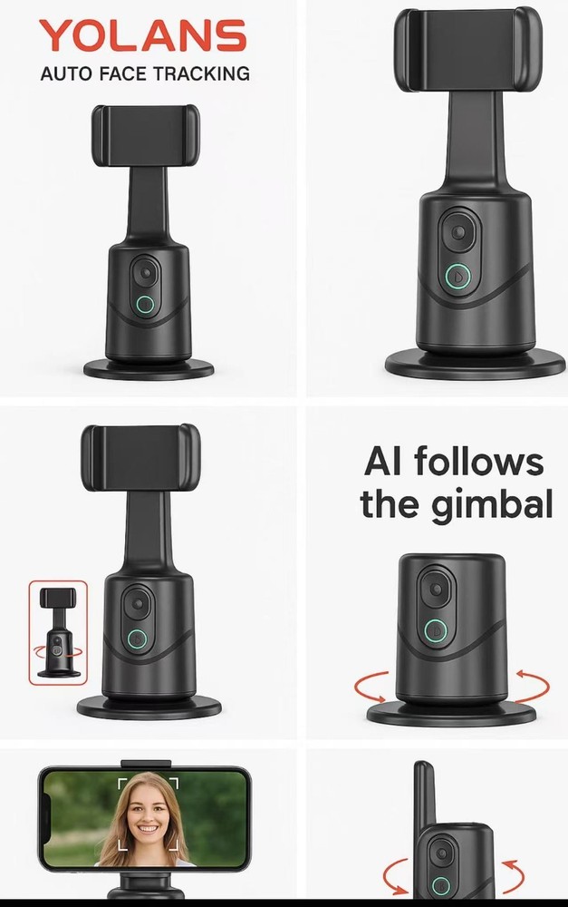 Rotating mobile phone holder, face tracking, live streaming