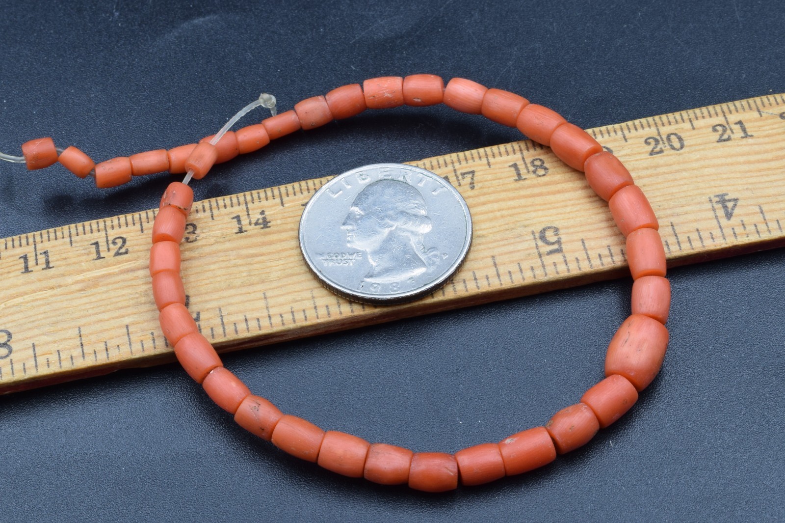 UNDYED Antique BEAD CORAL salmon VTG Mediterranean TIBETAN Japan Mala dZi Chung