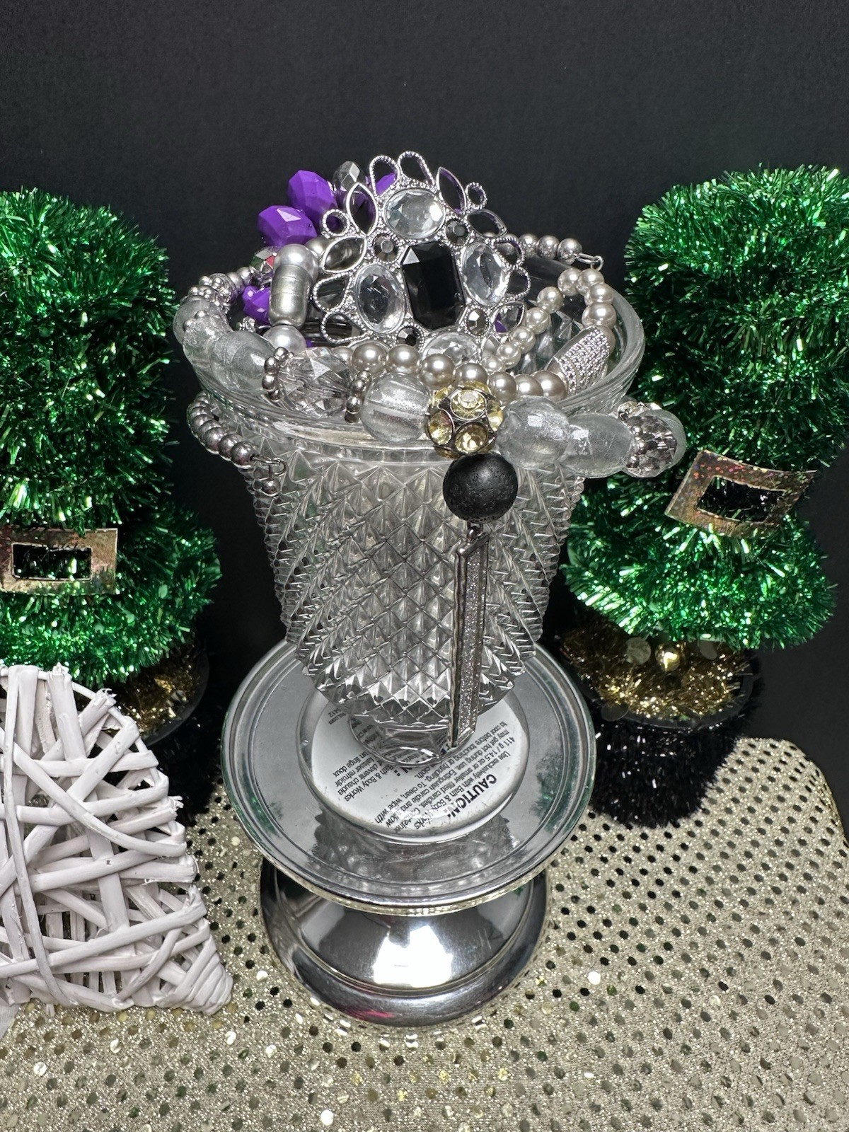 Mystery Jewelry Jar Over 20 Pieces Of Mixed Jewelry In A Frosted Glass Vase