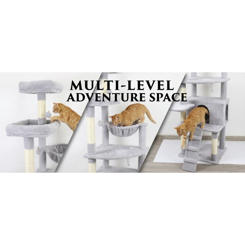 71in Tall Multi Level Cat Tree Plush Cat with Sisal Scratching Posts Hammock