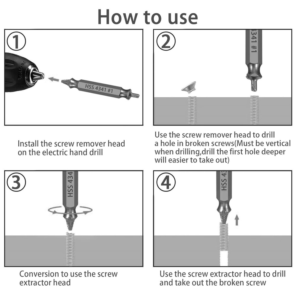 Professional Screw Extractor Set, 5-Piece HSS Drill Bit Kit