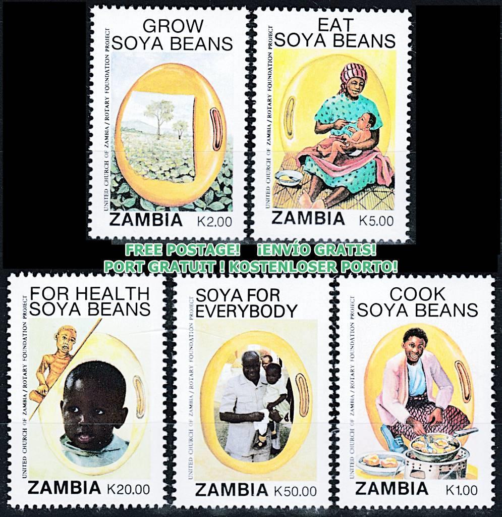 ZAMBIA 1991 SOYA BEANS SC#548-52 MNH ** neuf FOOD, MEDICINE 💲FREE SHIPPING💲