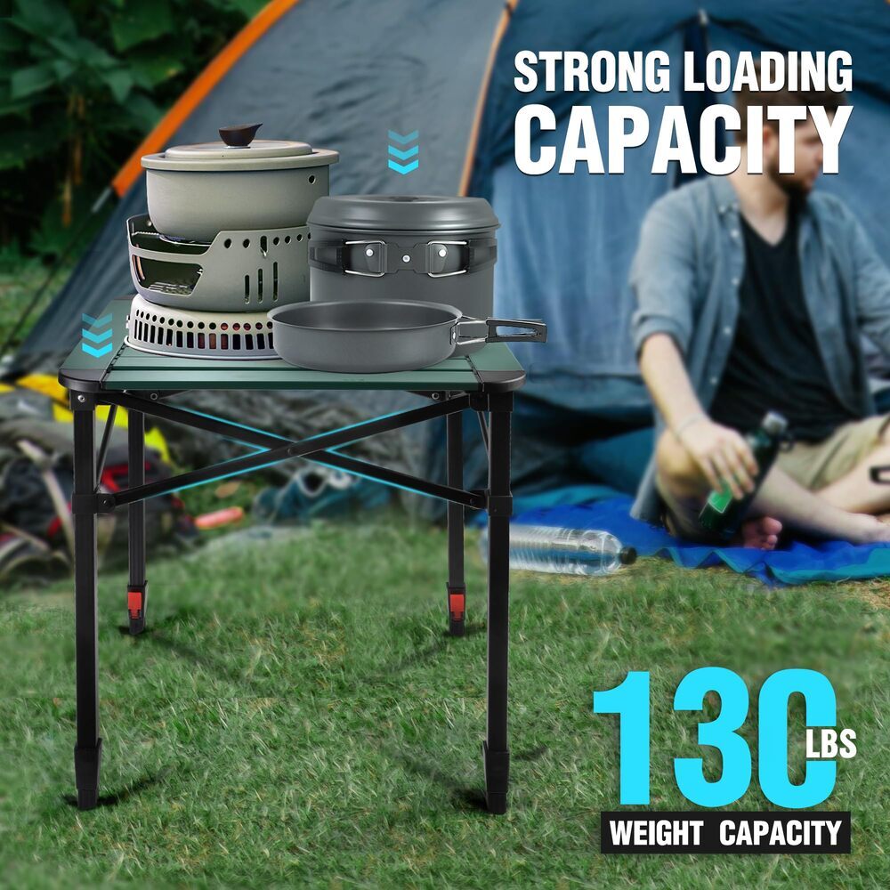 VILLEY Medium Folding Camping Square Table Adjustable Aluminum Table w/Carry Bag