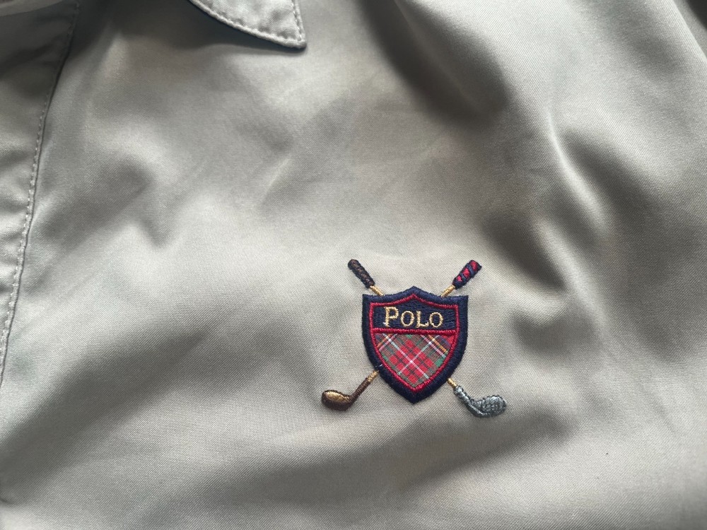 POLO GOLF RALPH LAUREN SHIELD CREST PULLOVER FAIRWAY JACKET BEIGE MENS MEDIUM