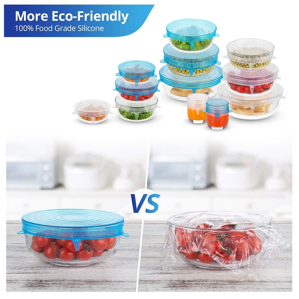 Silicone Stretch Lids, Zero Waste Reusable Silicon Container Lid Covers for L...