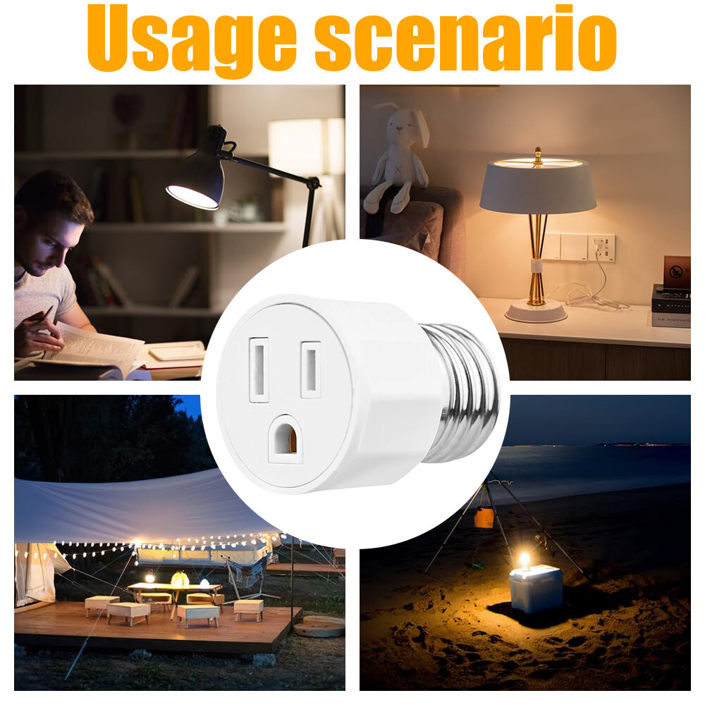 4x E26/E27 Light Socket To Plug Adapter Plug Connector Fit for 2/3 Prong Convert