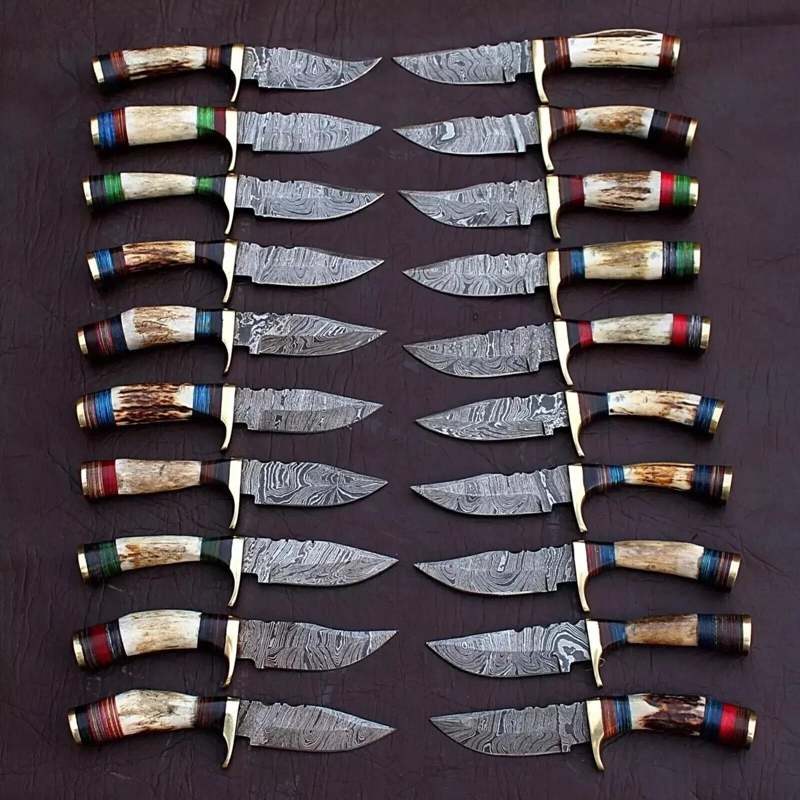 Lot of 20Pcs Custom Handmade Damascus Steel 6" Thick Stag Horn Knives - From USA