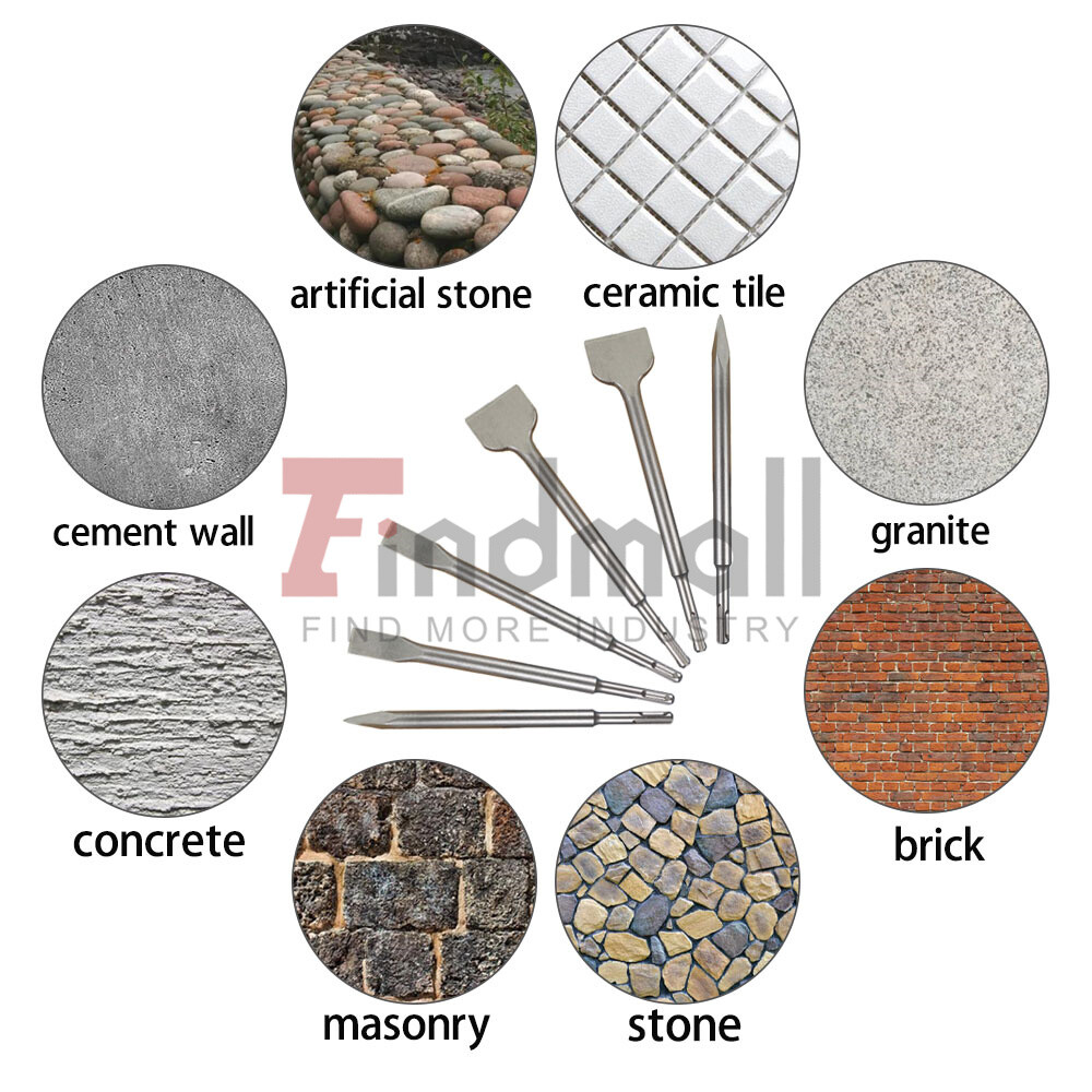 6-Pack Concrete Drill Bit Set Includes Point Chisel + 20mm & 40mm Flat Chisel