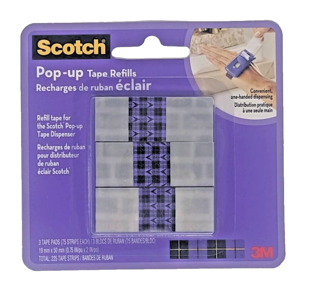 3M Scotch POP-UP TAPE REFILLS - 3 Tape Pads, 75 Strips per Pad, 19mmx50mm *NEW*