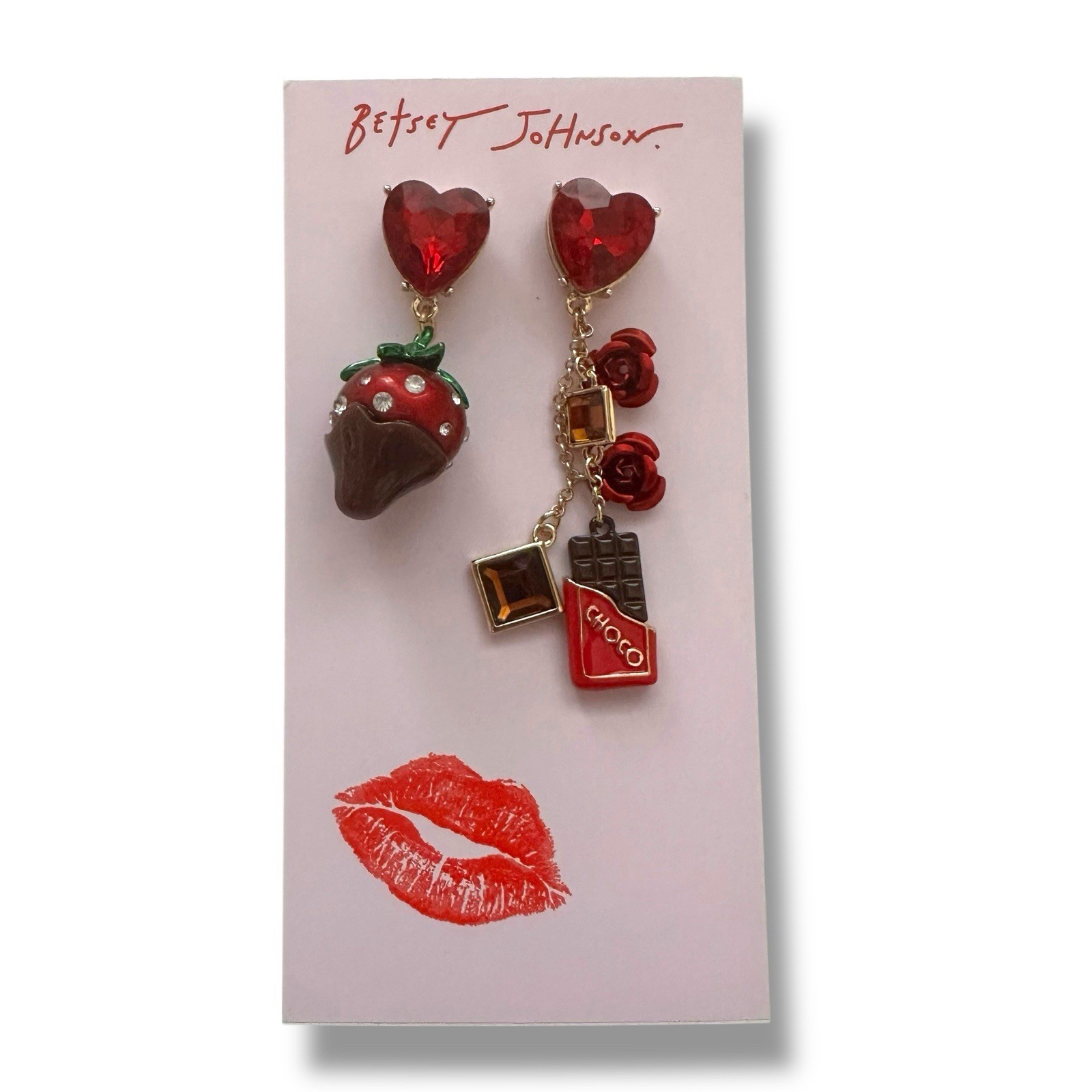 Betsey Johnson Jewelry Women's Love Spell Chocolate Strawberry Mismatch Earrings