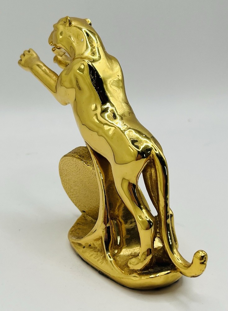 Vintage Solid Brass Leaping Jaguar Desk Clock