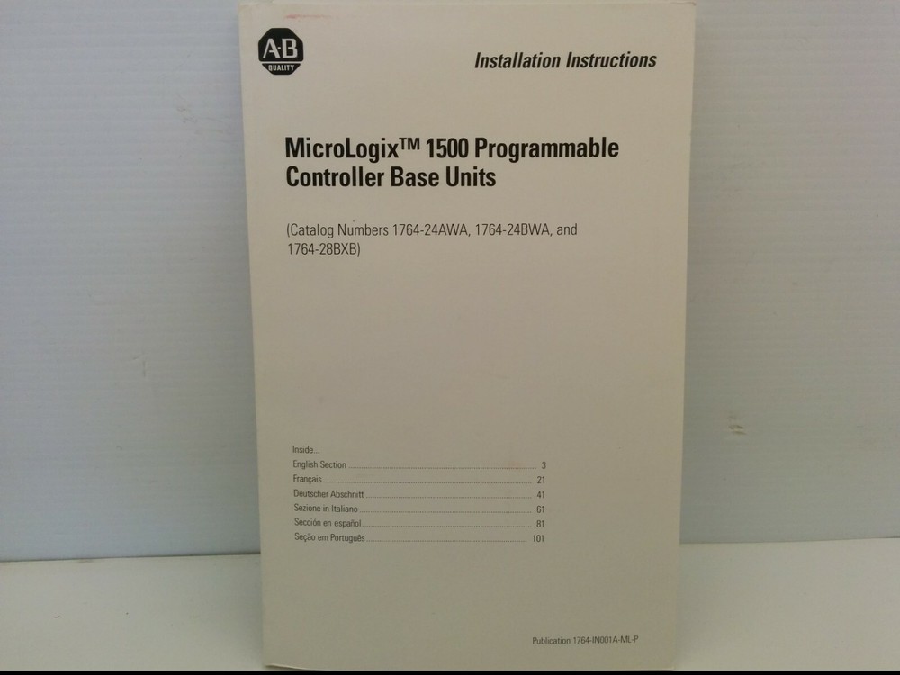 AB MICROLOGIX 1500 PROGRAMMABLE CONTROLLER BASE UNIT INSTALLATION INSTRUCTIONS