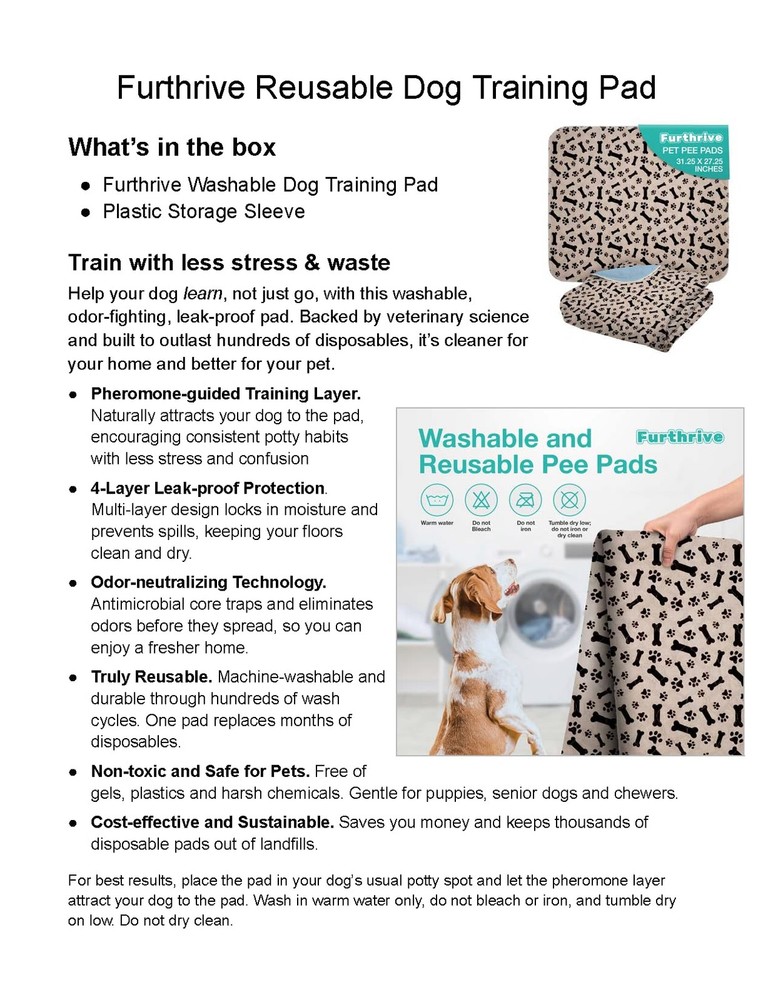 Furthrive Washable Pee Pads for Dogs with Pheromone Standard, Pattern