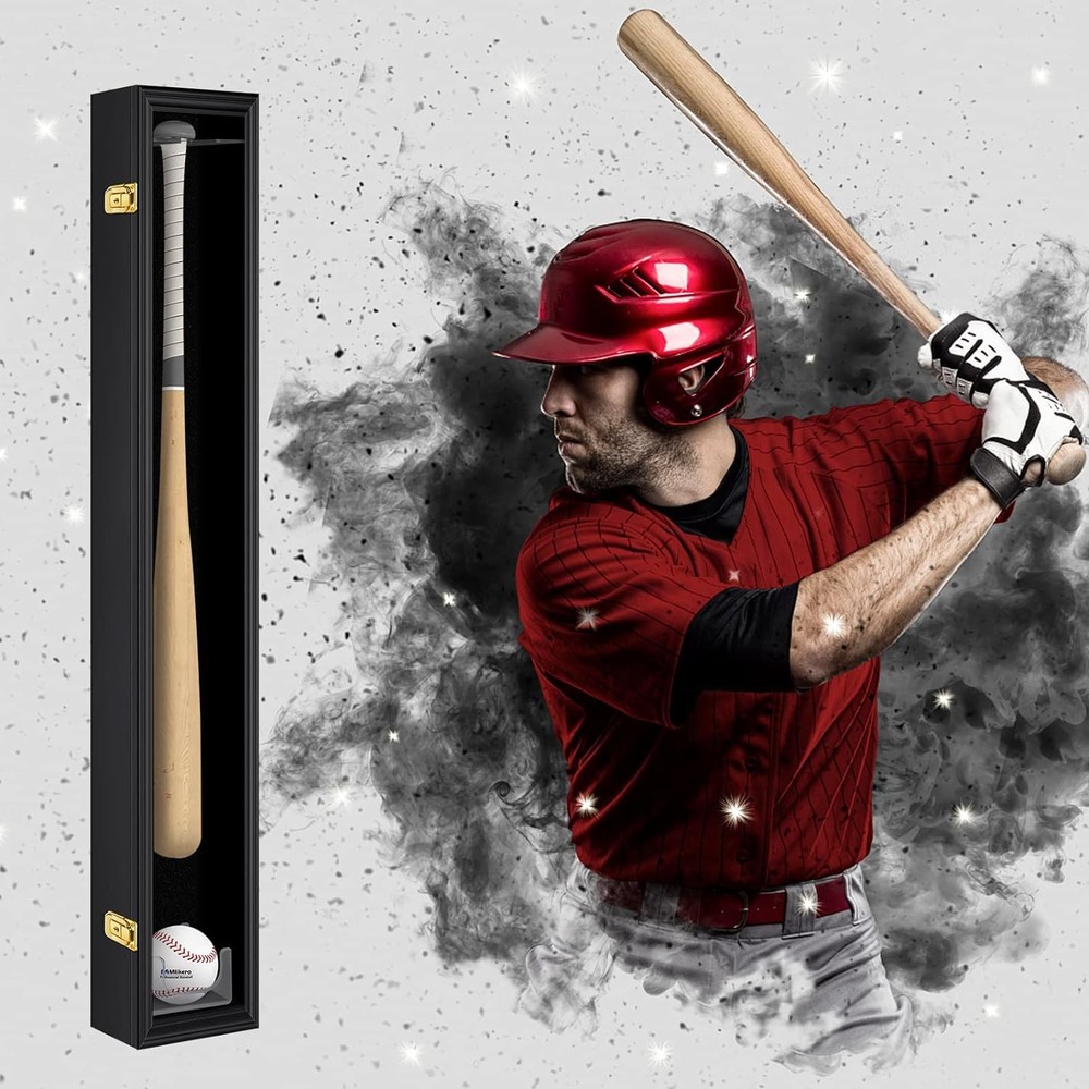 Baseball Bat Display Case Wall Mounted Vertical or 1 bat display, Black