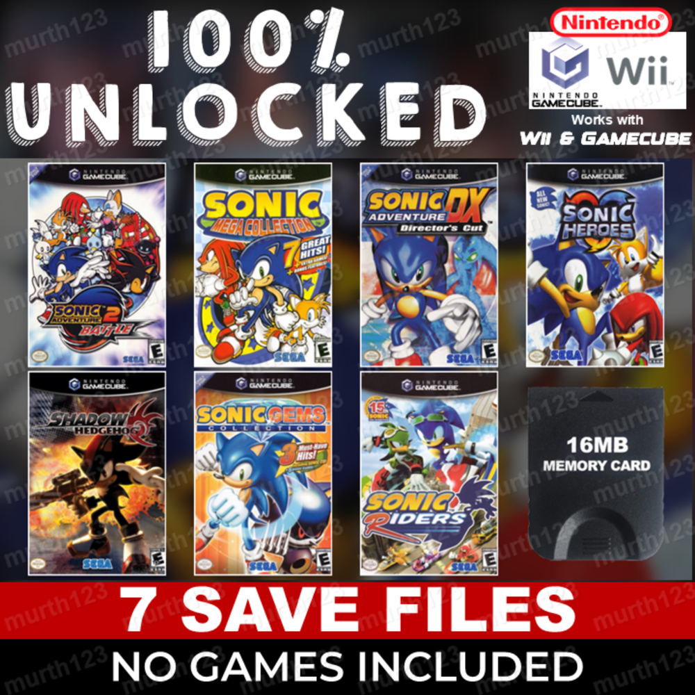 Sonic Mega Collection Riders Heroes Gems Save GameCube Memory Card Unlocked