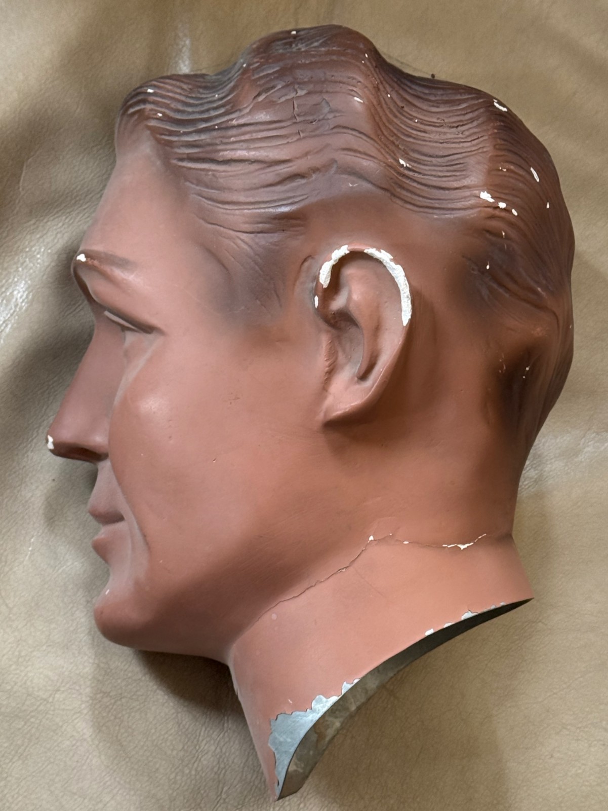 Very Vintage Male Mannequin Head / Silvestri Hollywood / Plaster Head & Tin Neck