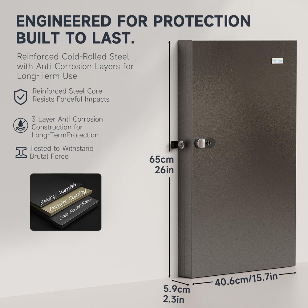 WeHere Key Lock Box Wall Mount(96 Keys), Key Cabinet Security Combination Lockbo