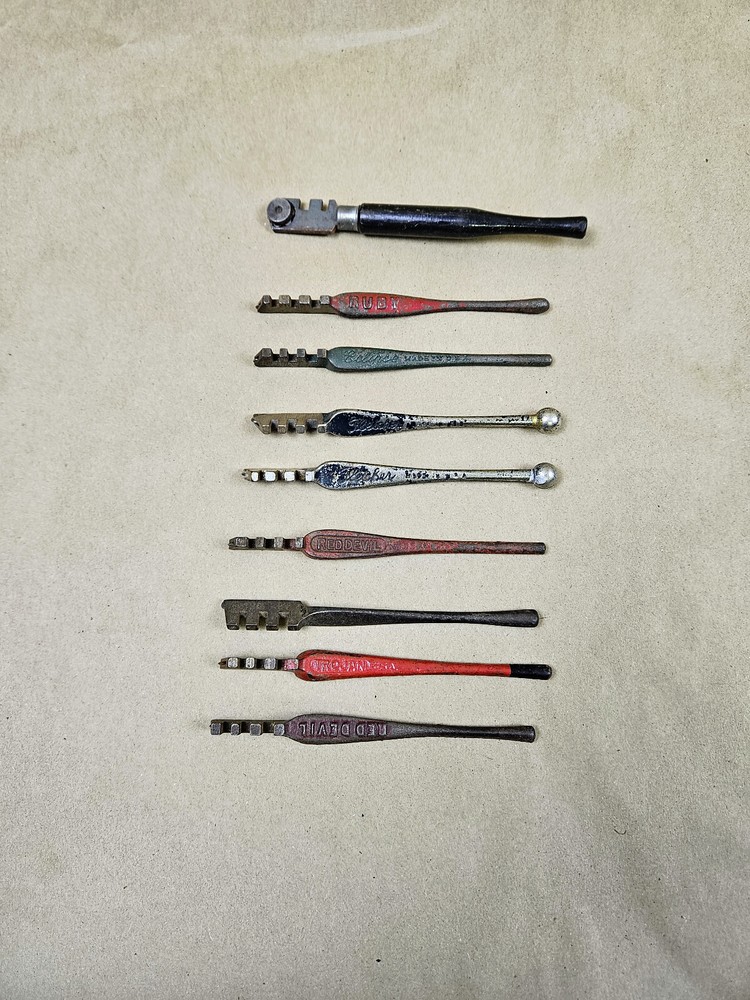 Nine vintage glass cutting tools Red Devil, Trojan, Fletcher, Ruby & Eclipse