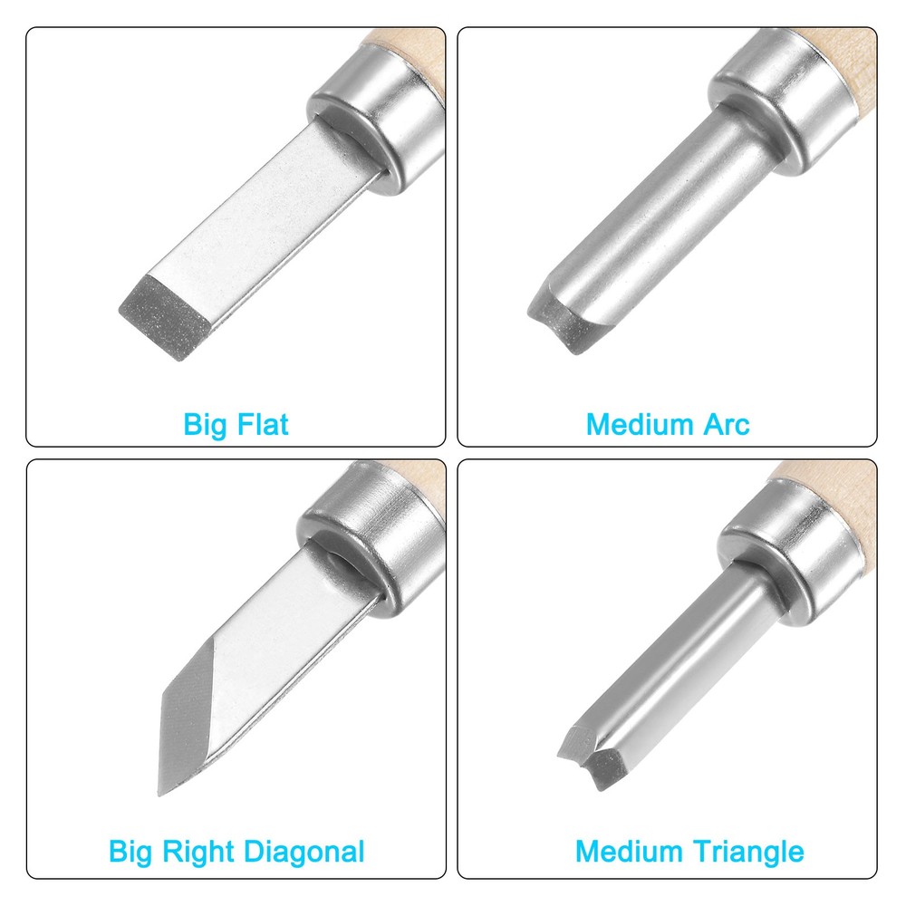 Medium/Big Flat/Triangle/Arc Blade Solid Wood Handle Carving Knife Set (4pcs)