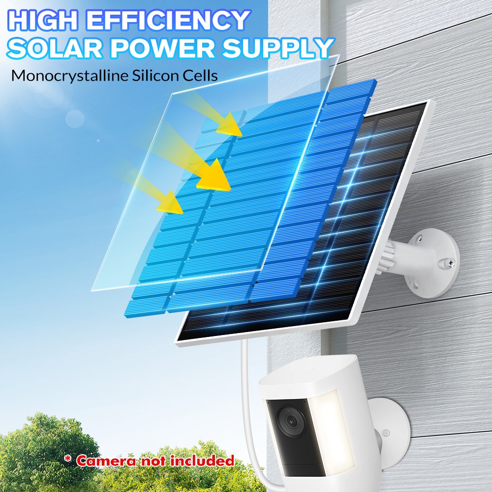 Solar Panel for Security Camera, 2 Pack 5W Solar Charger with Micro USB & USB-C