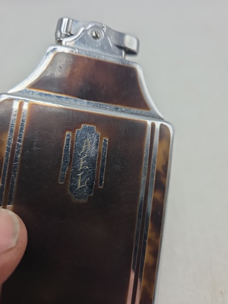 Ronson Art Deco Mastercase Cigarette Lighter Case Combo Chrome Tortoise Shell