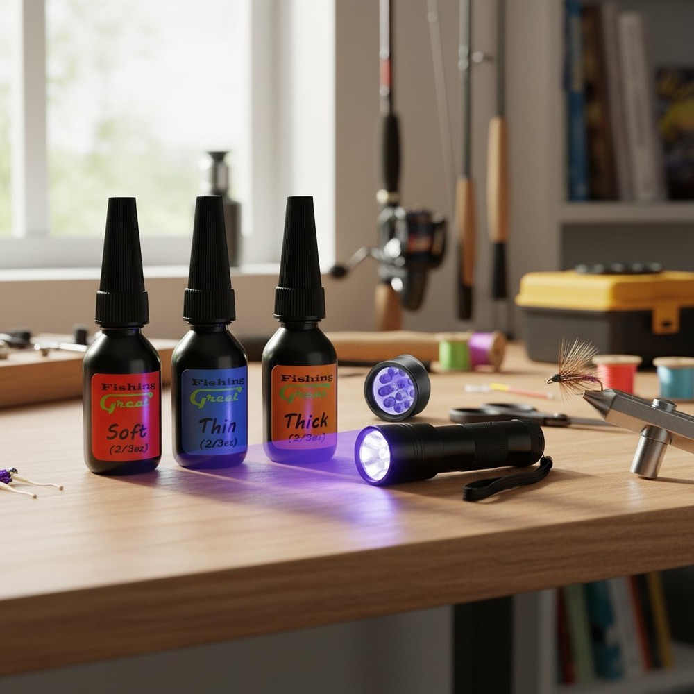 Versatile Fly Tying UV Glue Set with 12 LED Curing Light - Durable & Clear