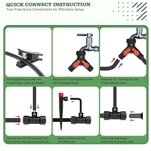 100FT Drip Irrigation Kit, All-in-One Quick-Connect System 100FT Complete Kit
