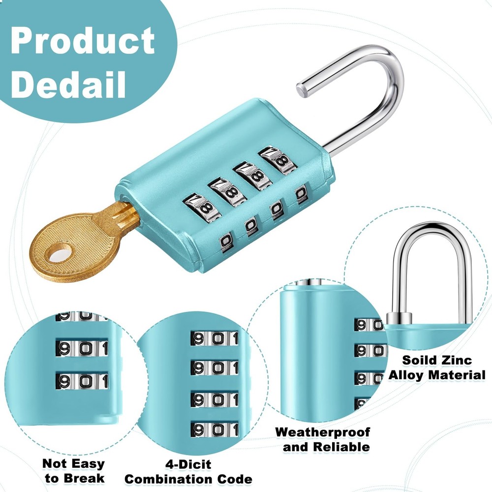 Kenning 10 Pcs Combination Padlock 4 Digit Combination Lock with Keys Locker Res