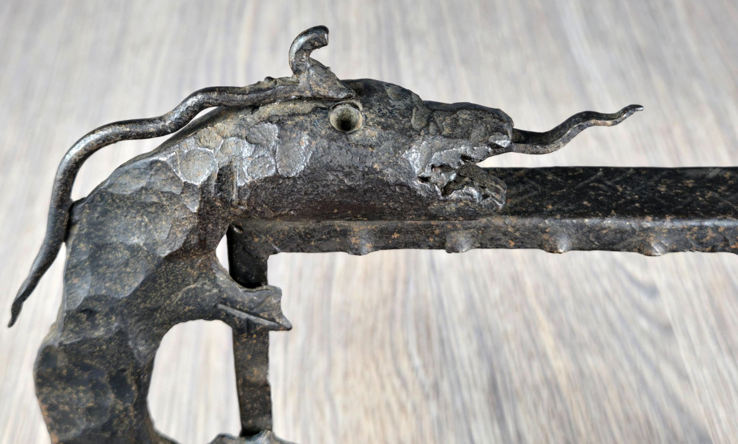 Antique gothic wrought iron dragon/serpent picture frame, hand forged