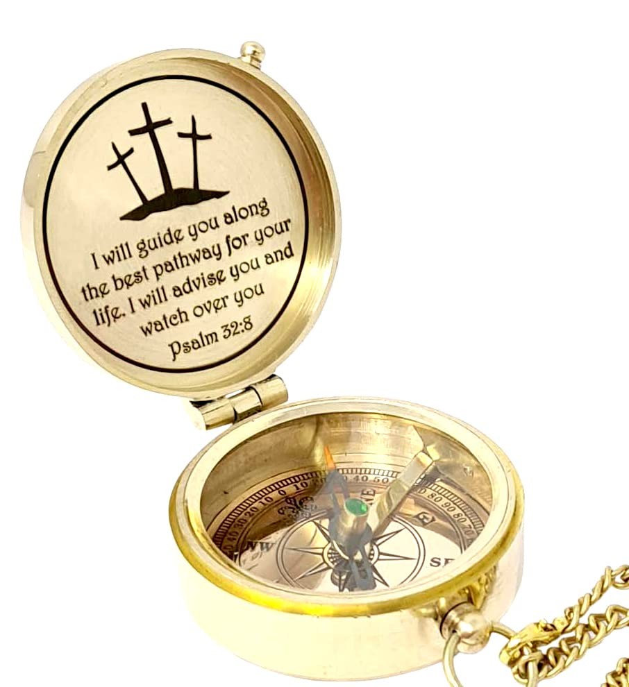 - Brass Compass Engraved with Religious Scripture Verse - Ideal for Baptism C...