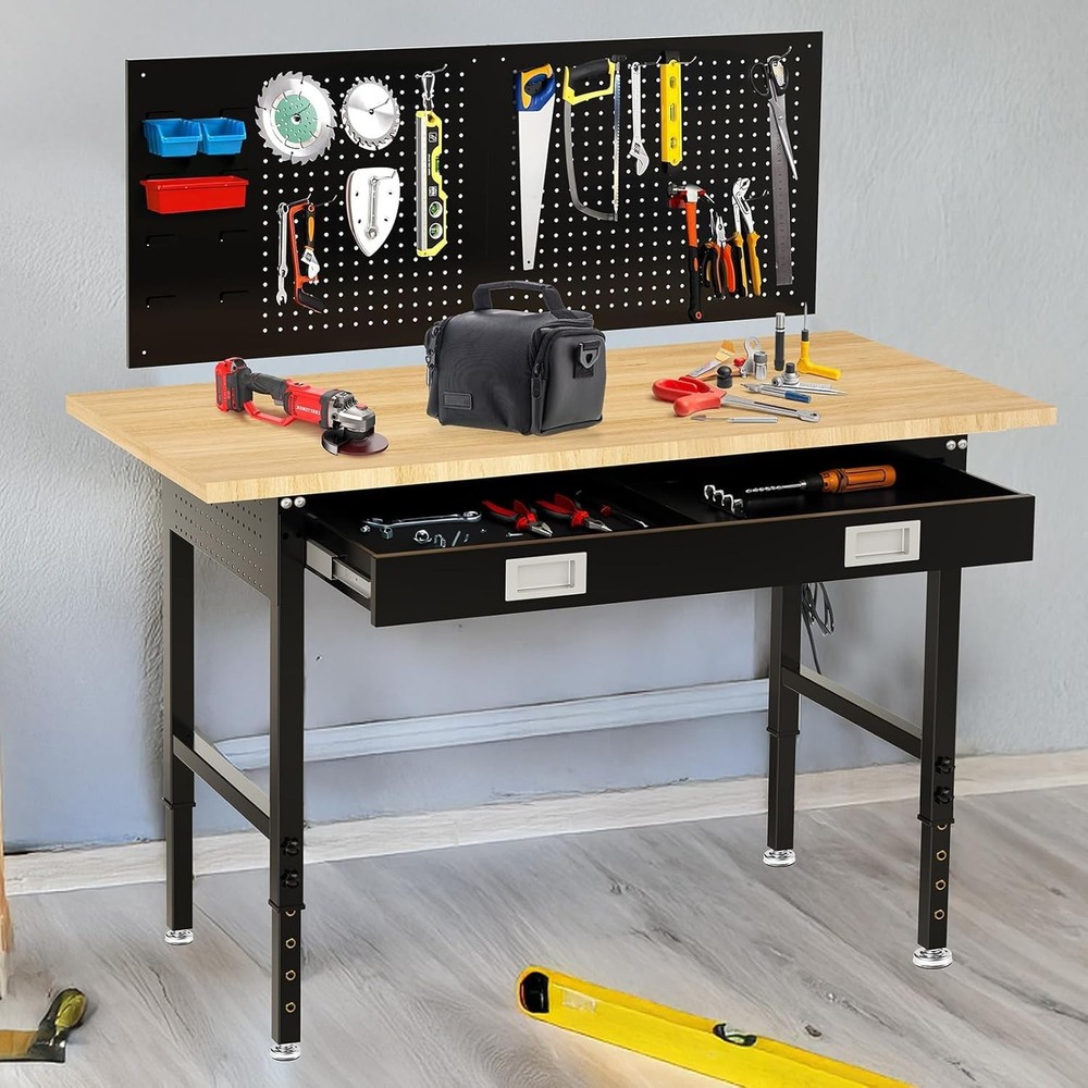 60" Workbench with Drawers, Adjustable Height Work Table, 2000 LBS Heavy-Duty,