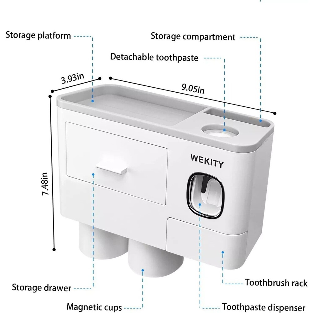 NEW Wekity Multifunctional Wall-Mounted Toothbrush Holder Automatic Toothpaste