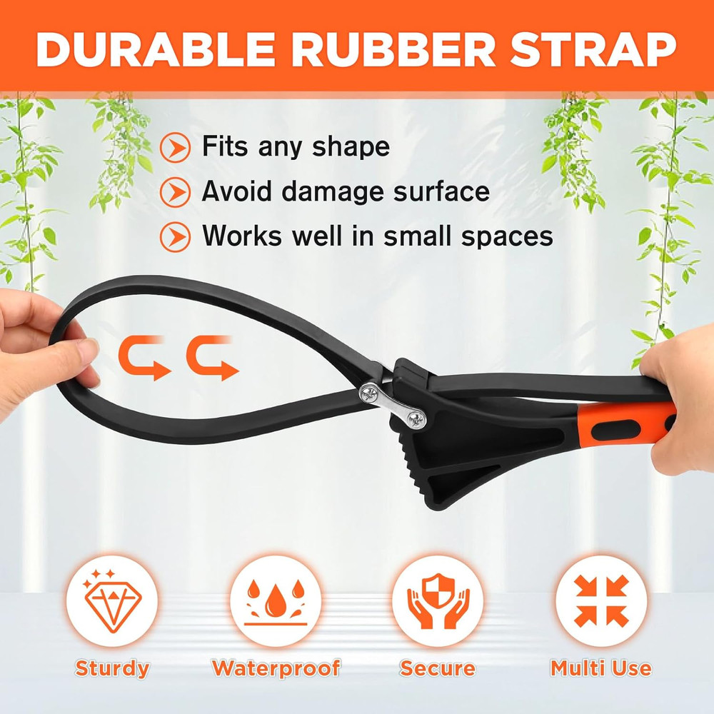 2-Piece Strap Set, Adjustable Rubber Oil Filter Max Diameter 4" A