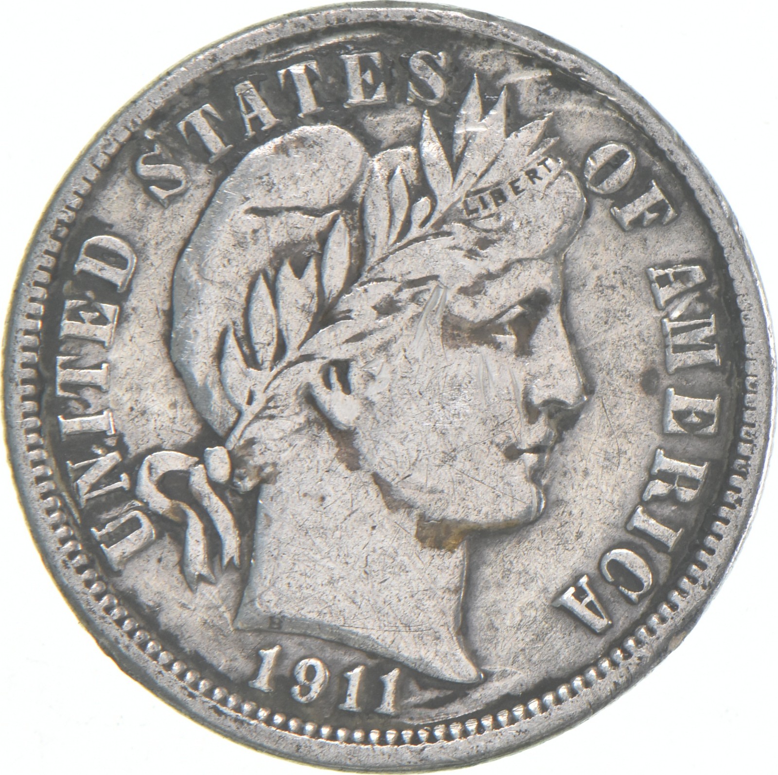 1911-D Barber Dime 90% Silver Average Circ