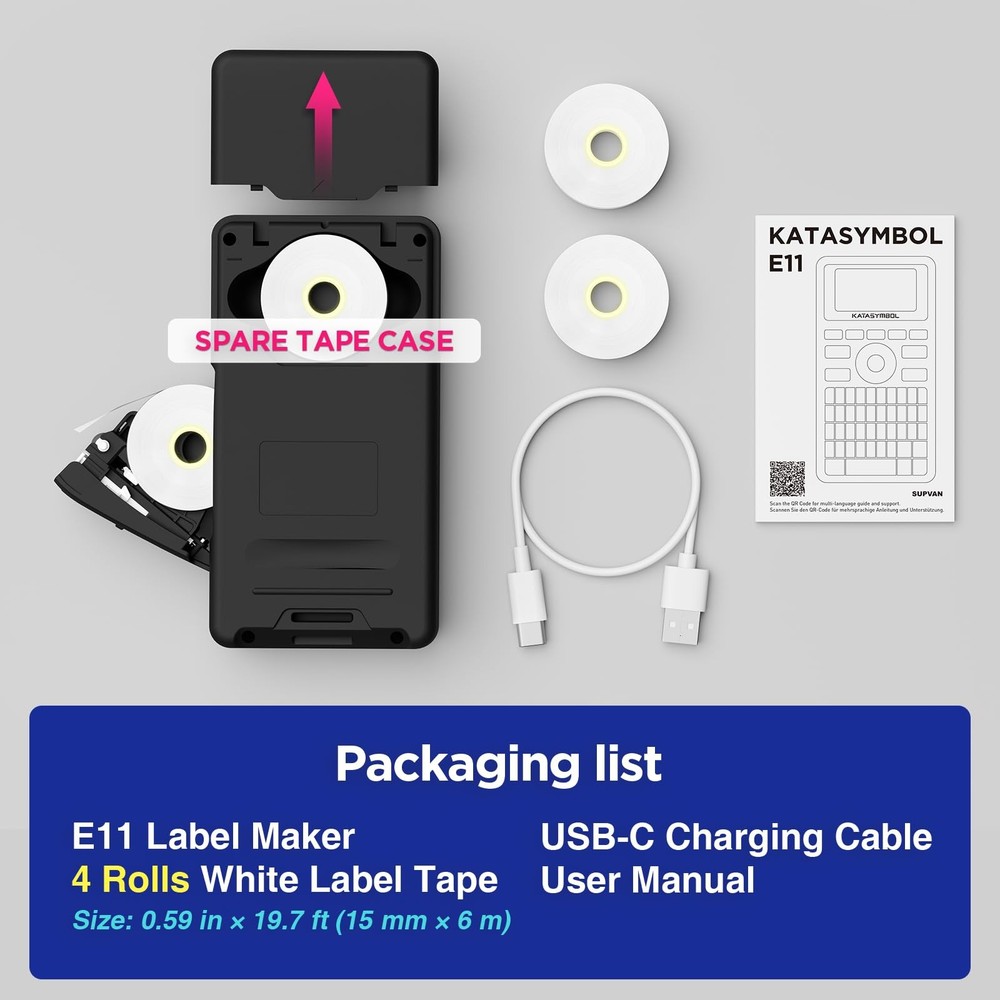 E11 Bluetooth Label Maker Machine with 4 Tapes, Support Keyboard & App with 3...