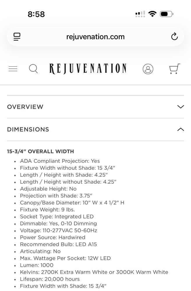 Rejuvenation Wall Lamp Aged Brass