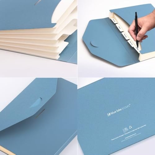 ECOLIFE 6-Pockets Recyclable Paper Expanding File Document Folder Blue Folder
