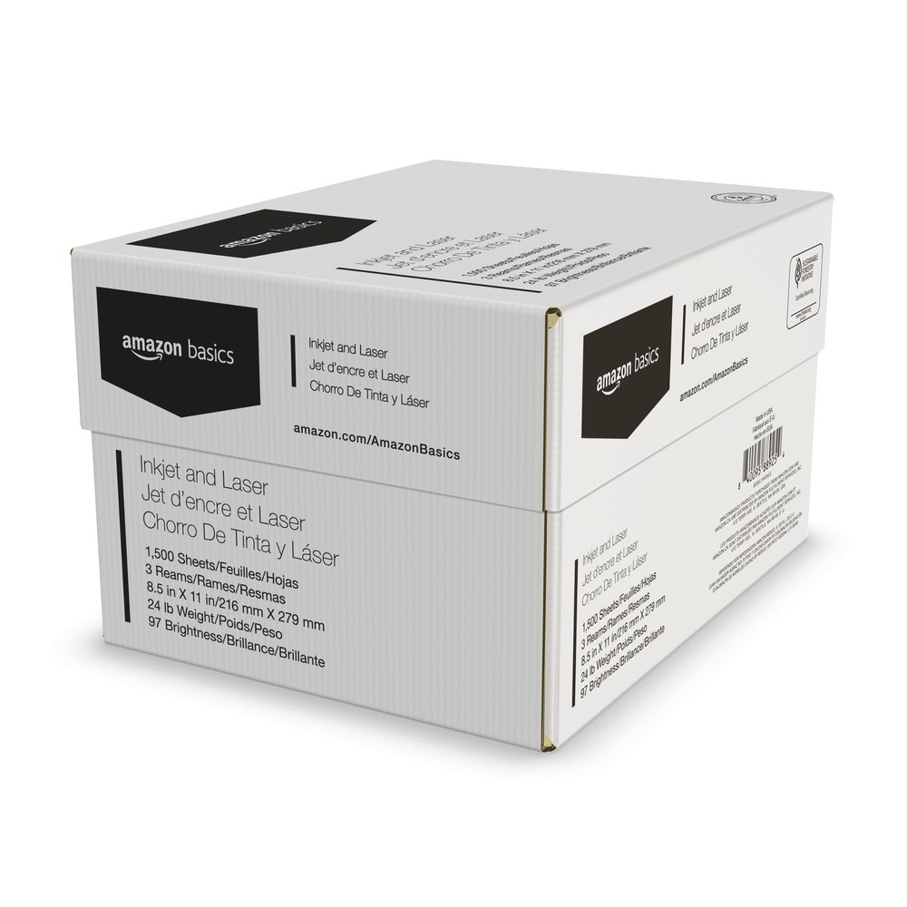 Amazon Basics Multipurpose Copy Printer Paper, 8.5 1500 Sheets (24lb), White