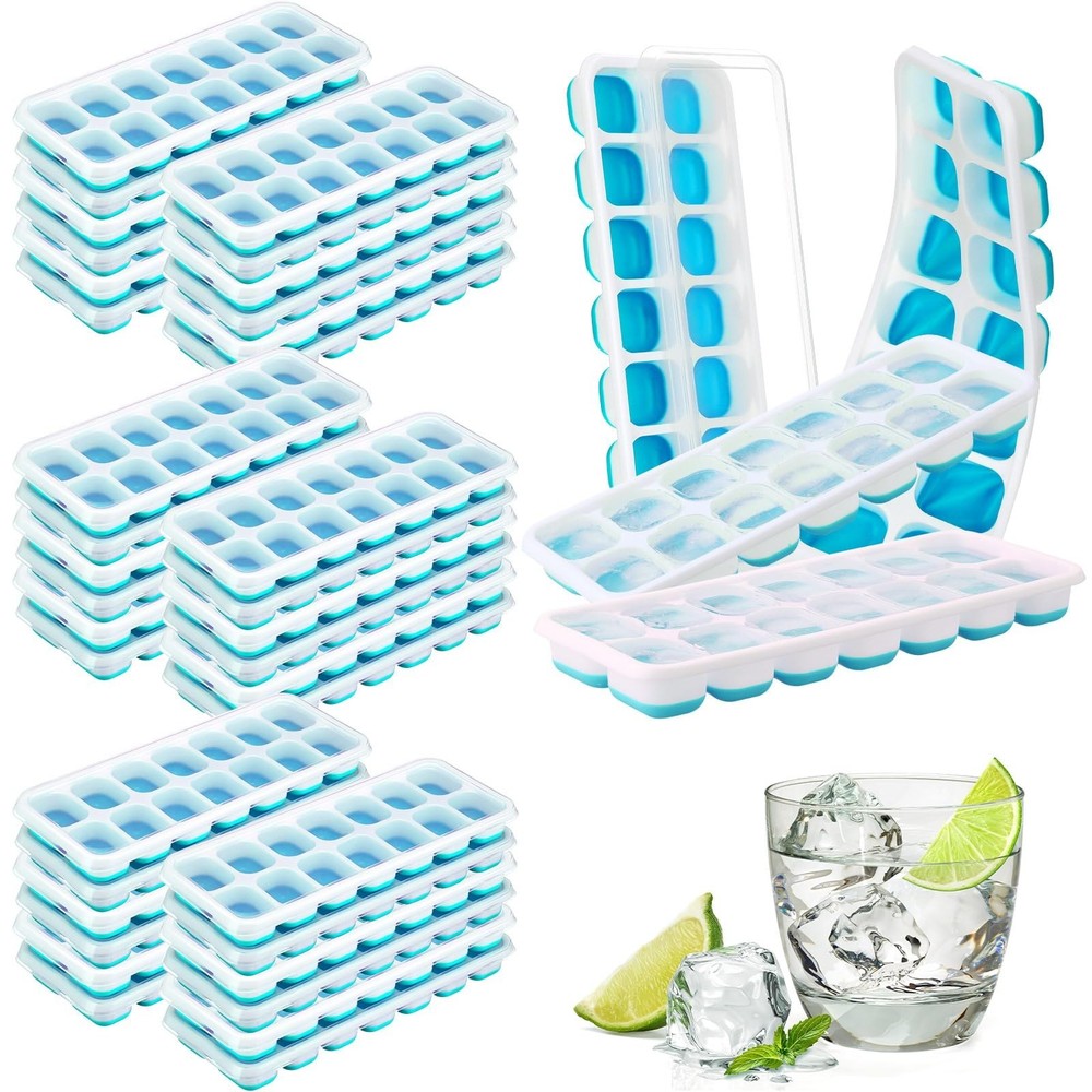 36 Pack Silicone Ice Cube Trays - Flexible Stackable Molds with Lid for Drinks &