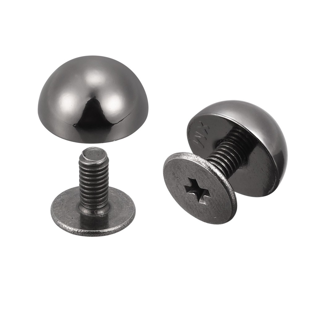 10x6mm Screw Back Rivets Solid Round Head Leather Studs Black 10 Sets