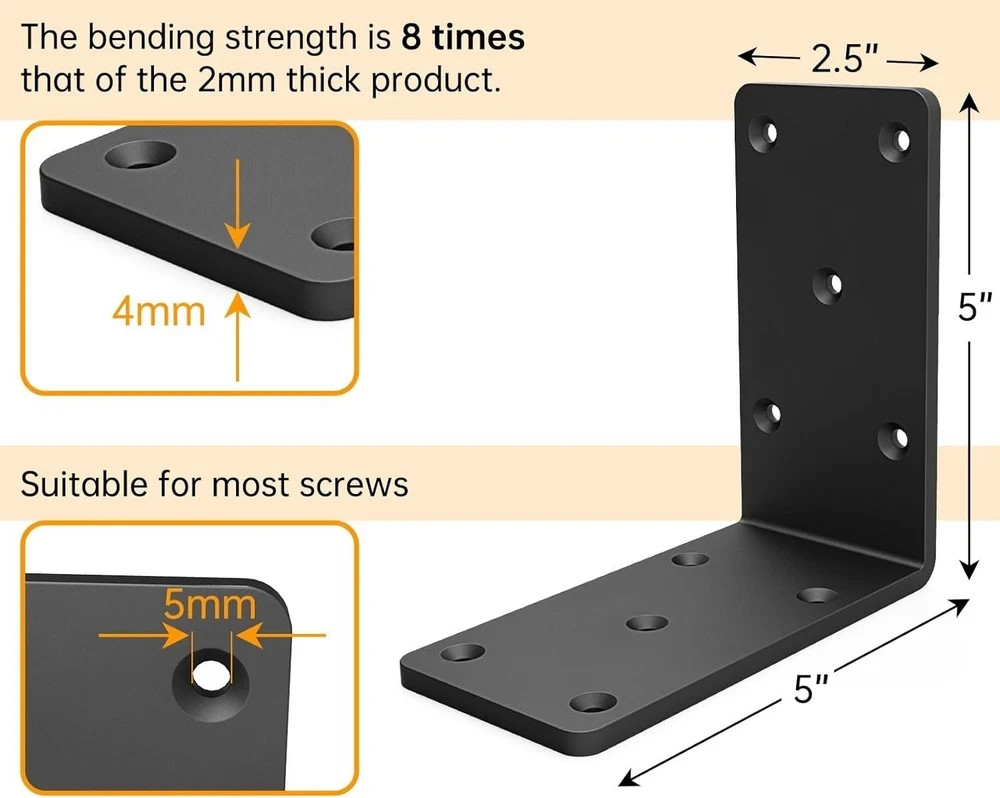 Essential 5x5 Inch Heavy Duty L Bracket Set - Perfect for DIY Projects
