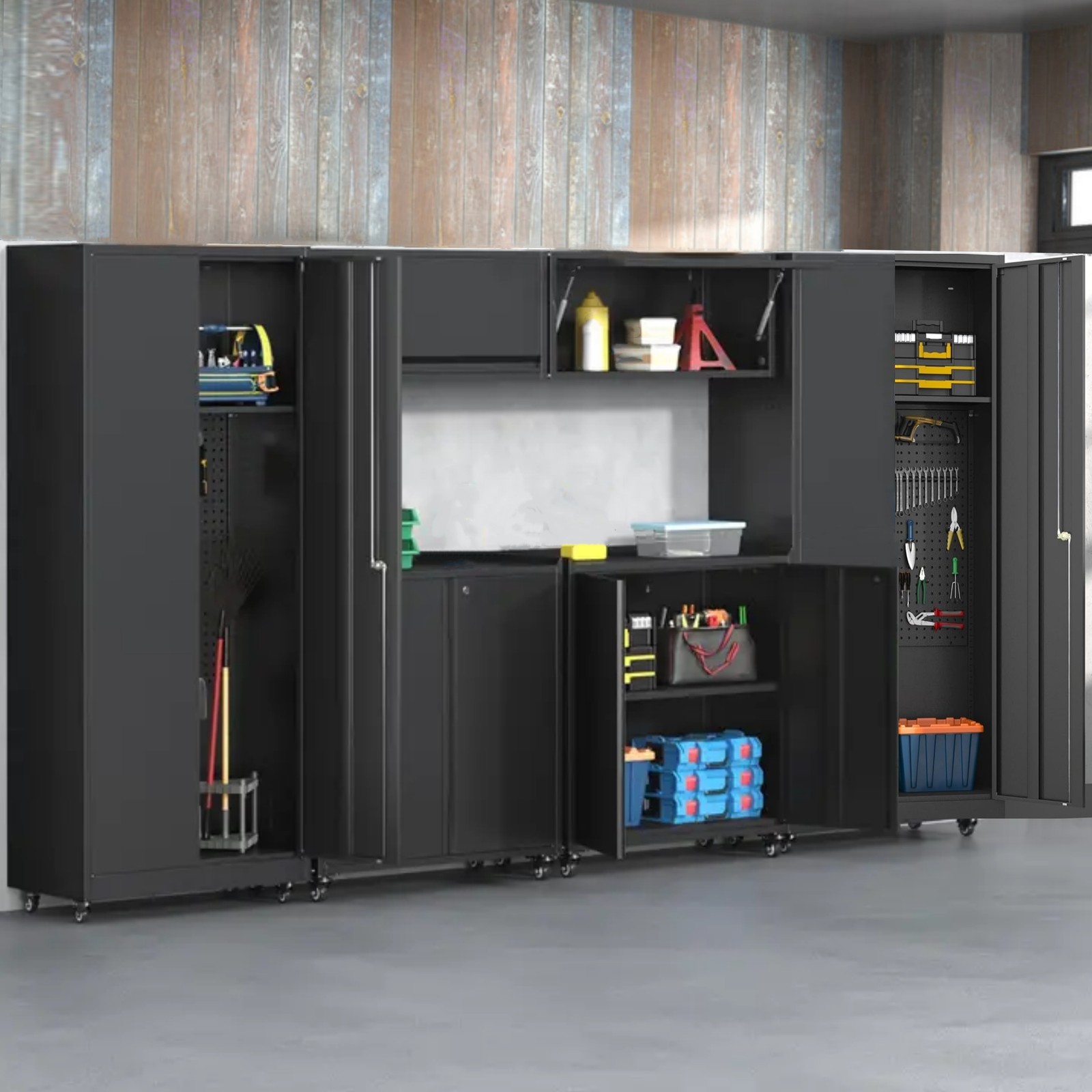 Metal Garage Cabinet Set Workshop Set Garage Cabinets Storage Set Tool Boxs 6pcs