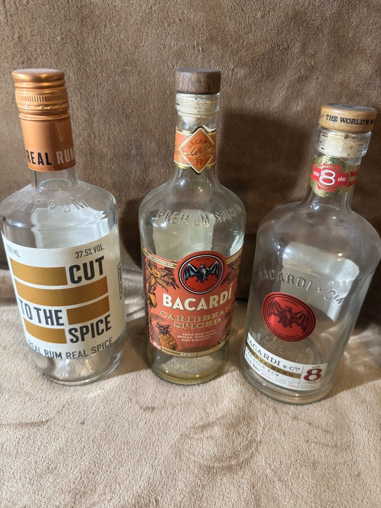 3 EMPTY RUM BOTTLES MIXTURE