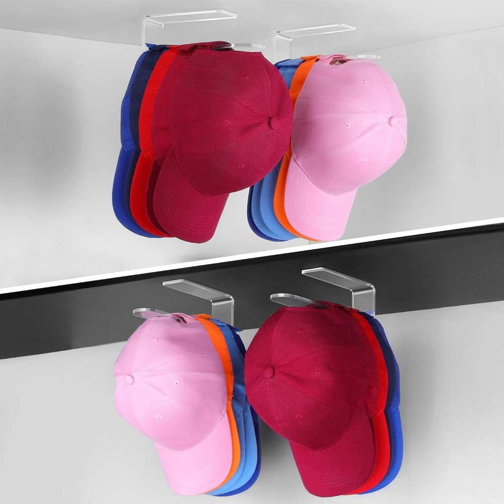 2 Pack Hat Hangers Wall Hat Hook Acrylic Baseball Hat Rack Adhesive Baseball