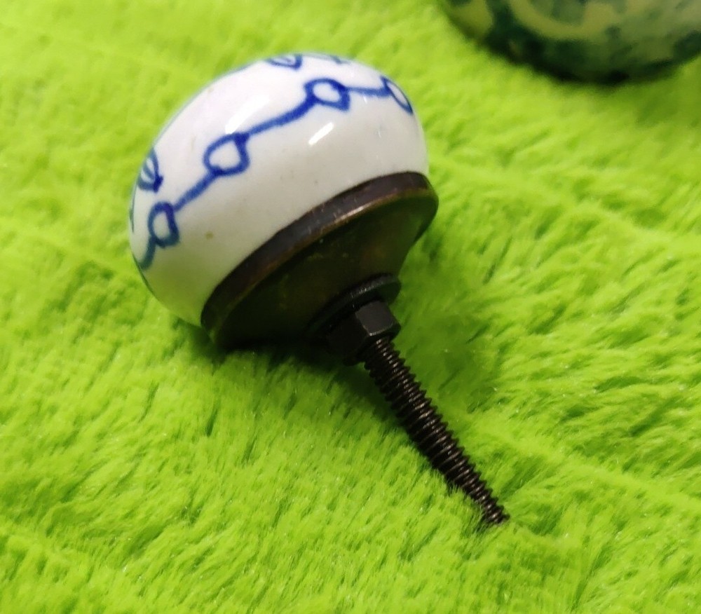 8 Vintage Drawer Knobs Pulls Ceramic Cobalt Blue White Floral
