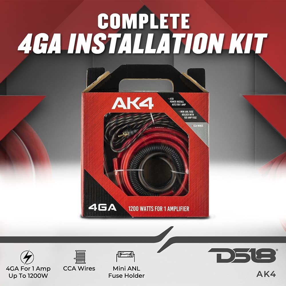 DS18 AK4 Complete 4 Gauge CCA Amplifier Installation Wiring Kit