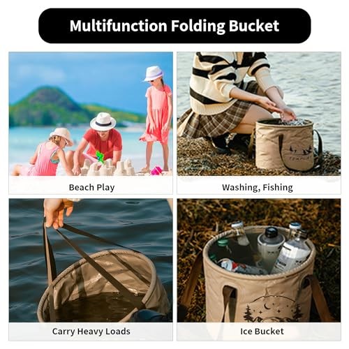 TENPLAY Collapsible Bucket with Handle, Water Storage, Lightweight, Brown(20l)