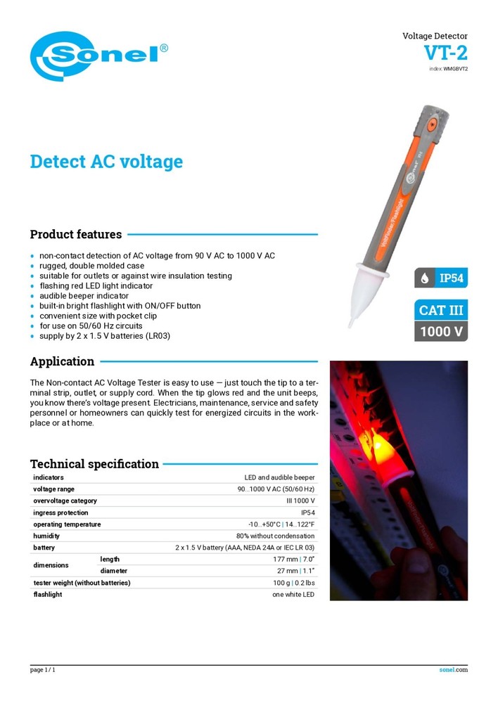 Sonel VT-2 Voltage Detector