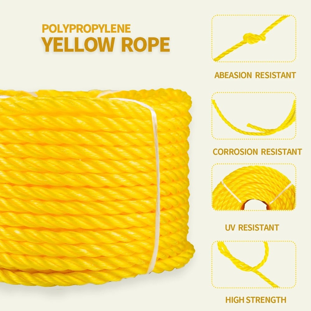 1/4'' 100' Yellow Poly Twisted Rope