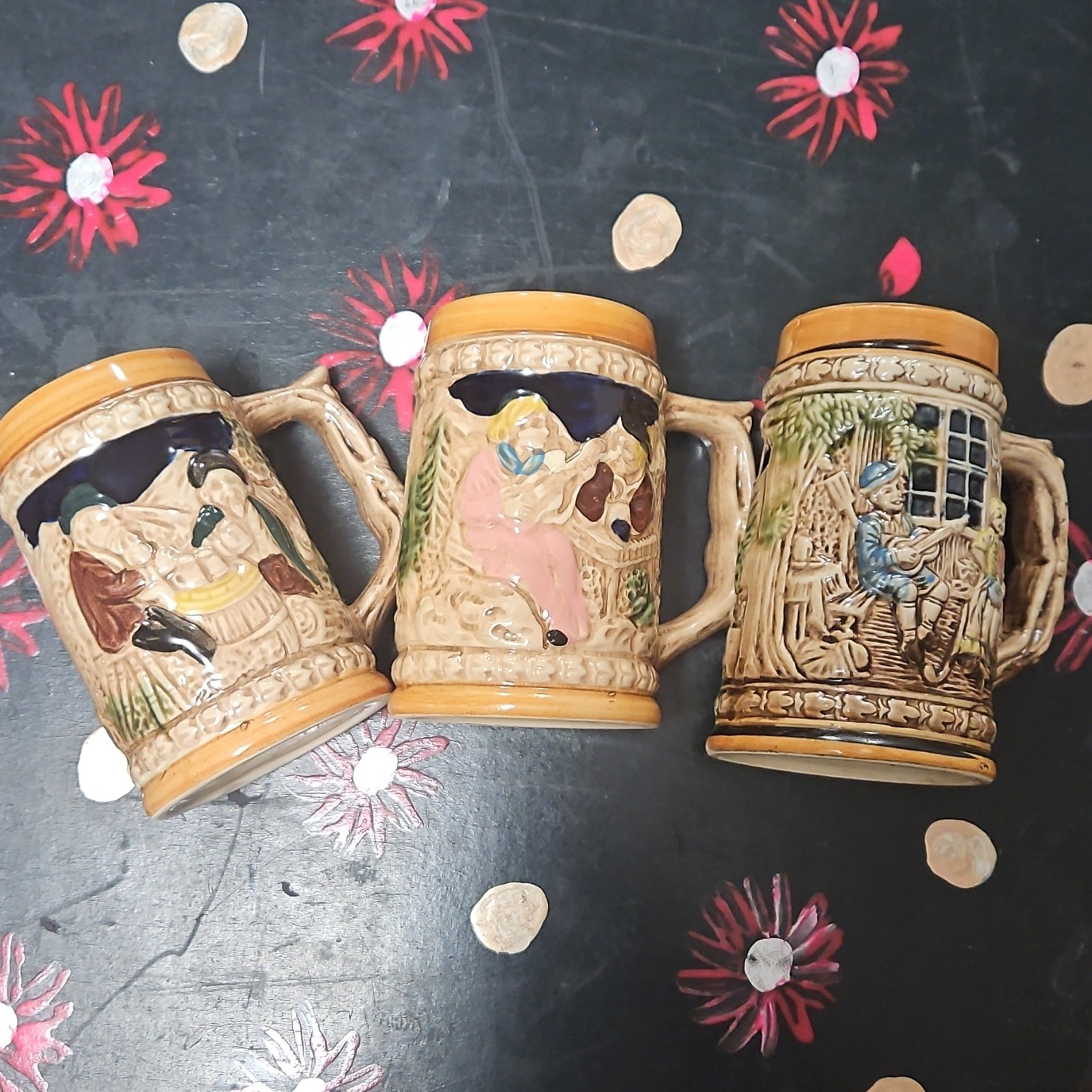 Set of 3 vintage German-themed beer steins made in Japan